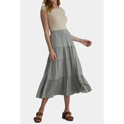 Time and Tru Womens Tiered Midi Skirt with Elastic Waistband Olive Green Sz XXL