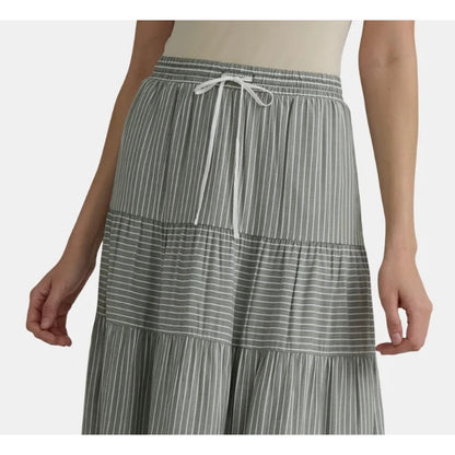 Time and Tru Womens Tiered Midi Skirt with Elastic Waistband Olive Green Sz XXL