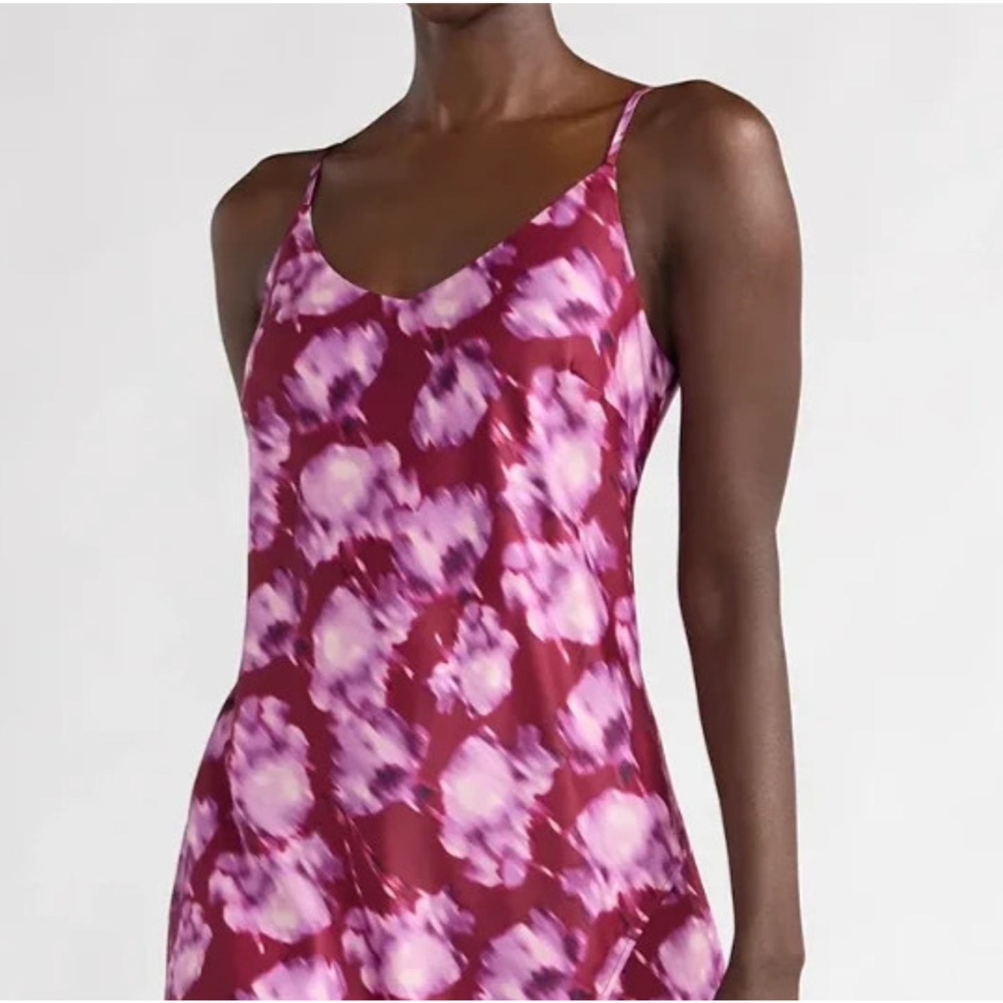 Scoop Womens Satin Midi Slip Dress with Side Slit Purple Flower Size M