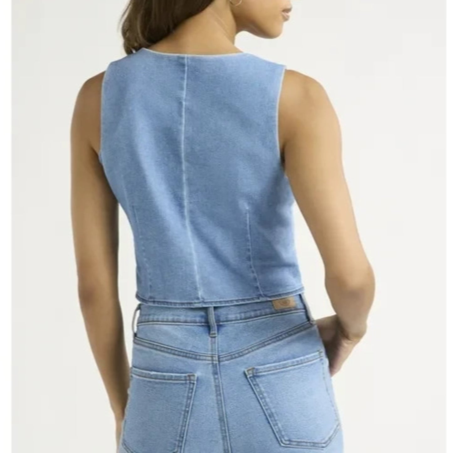 Sofia Jeans Womens Denim Vest V-Neck Cropped Bodice Front Button Light Wash Sz L