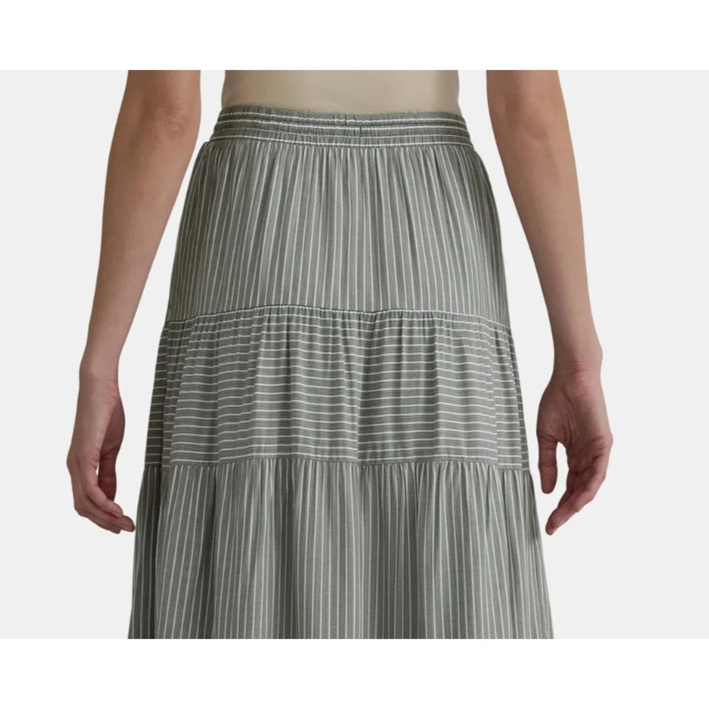 Time and Tru Womens Tiered Midi Skirt with Elastic Waistband Olive Green Sz XXL