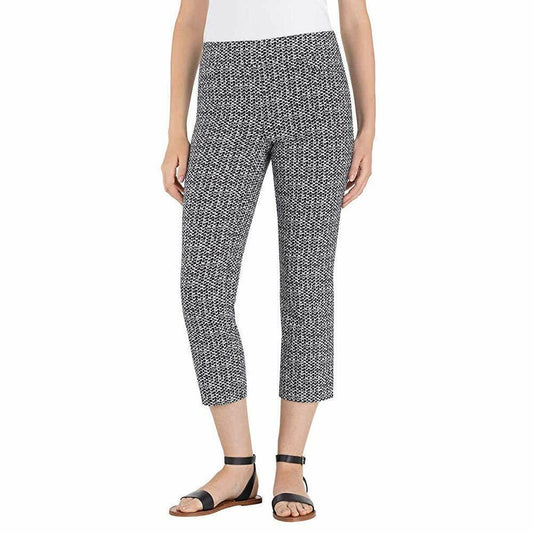 Hilary Radley Womens Pull-On Capri Pants Comfort Fit Geometric Black White Sz S