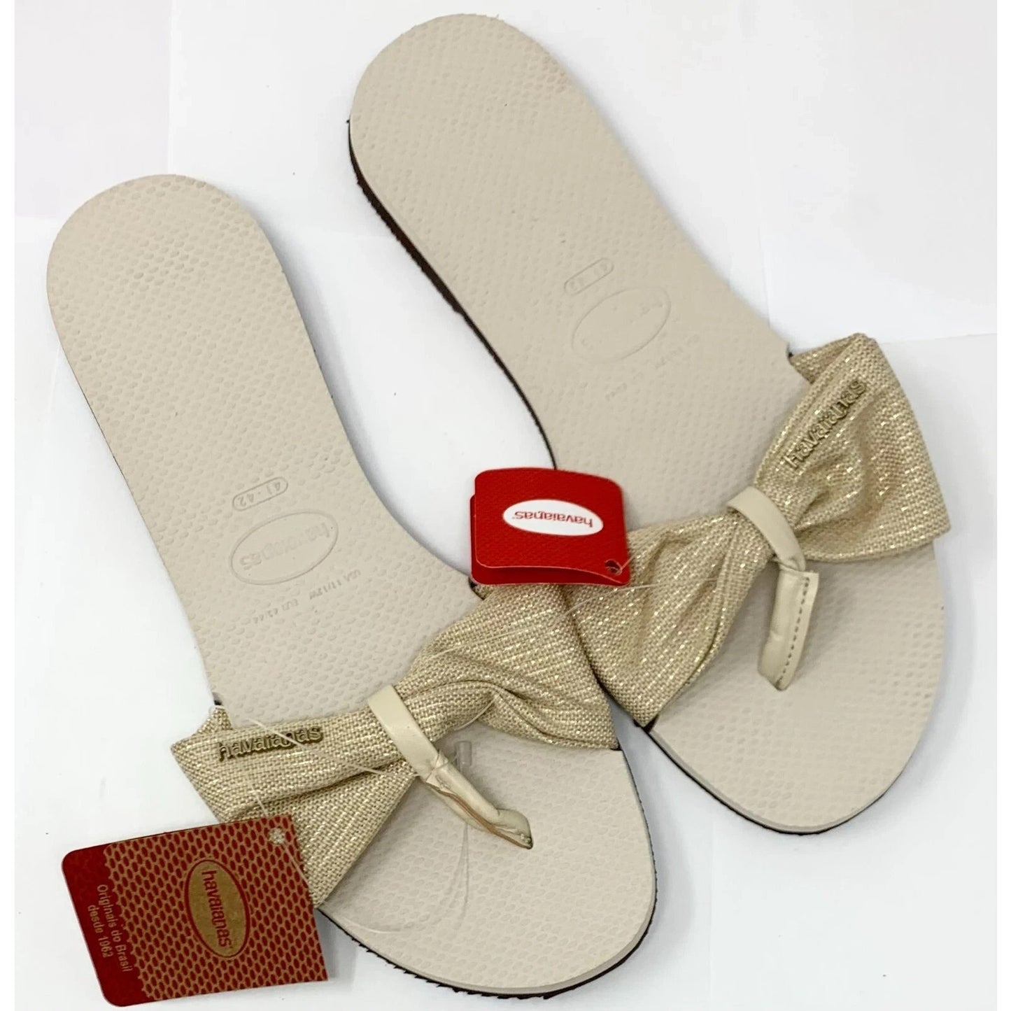 Havaianas Womens Flip Flop Sandals You St Tropez Shine Bow Beige Size 11/12W NWT