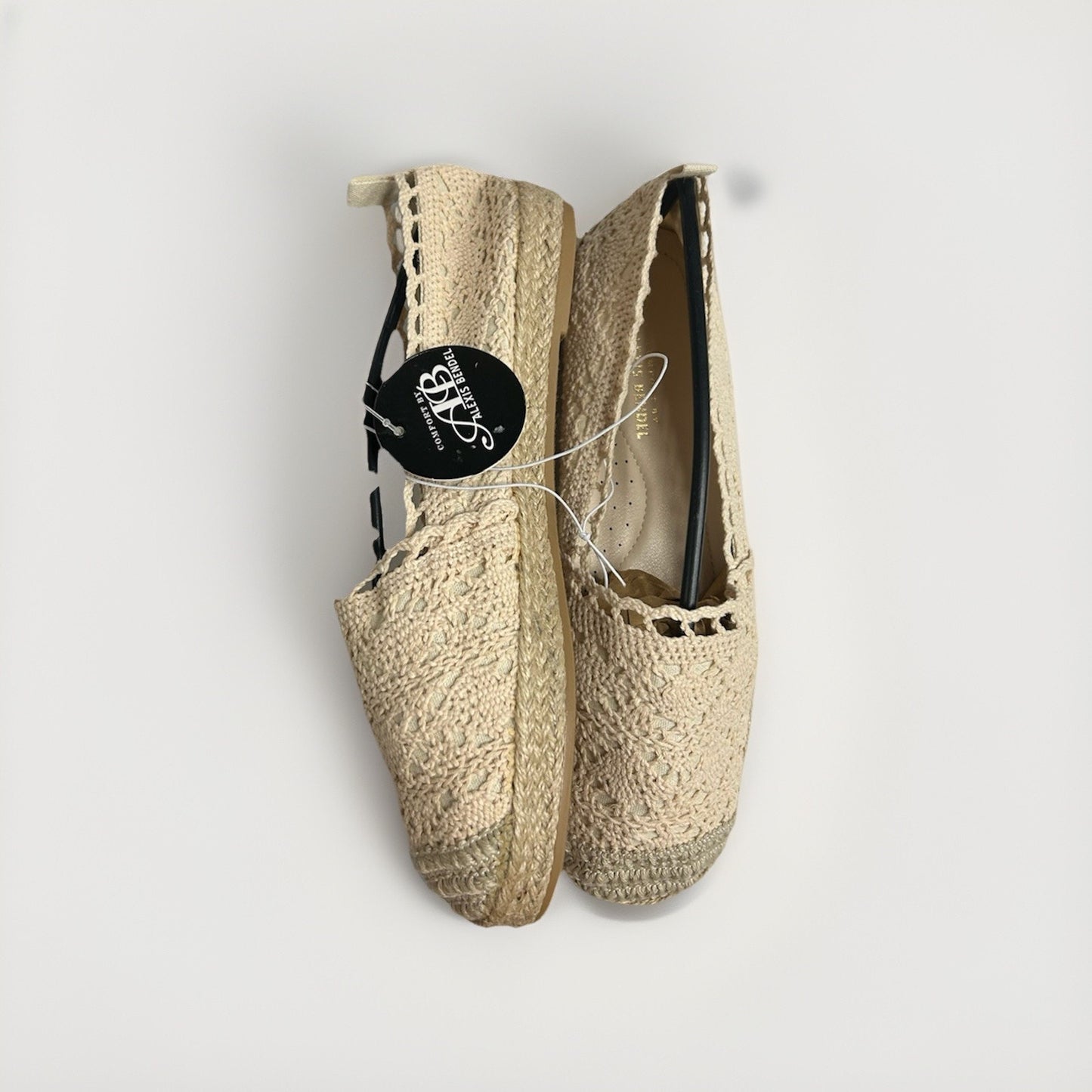 Alexis Bendel Womens Crochet Espadrille Flats Cream Beige Slip-on Size 9