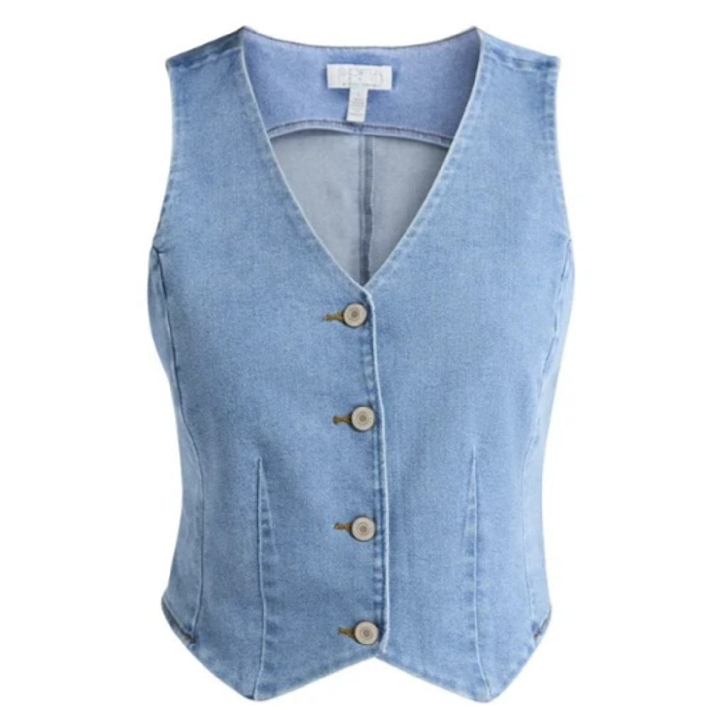 Sofia Jeans Womens Denim Vest V-Neck Cropped Bodice Front Button Light Wash Sz L