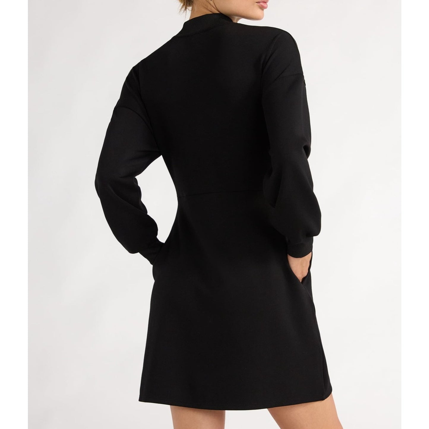 Scoop Womens Mini Dress Scubaknit Zip Front Pockets Black Soot Size L (12-14)
