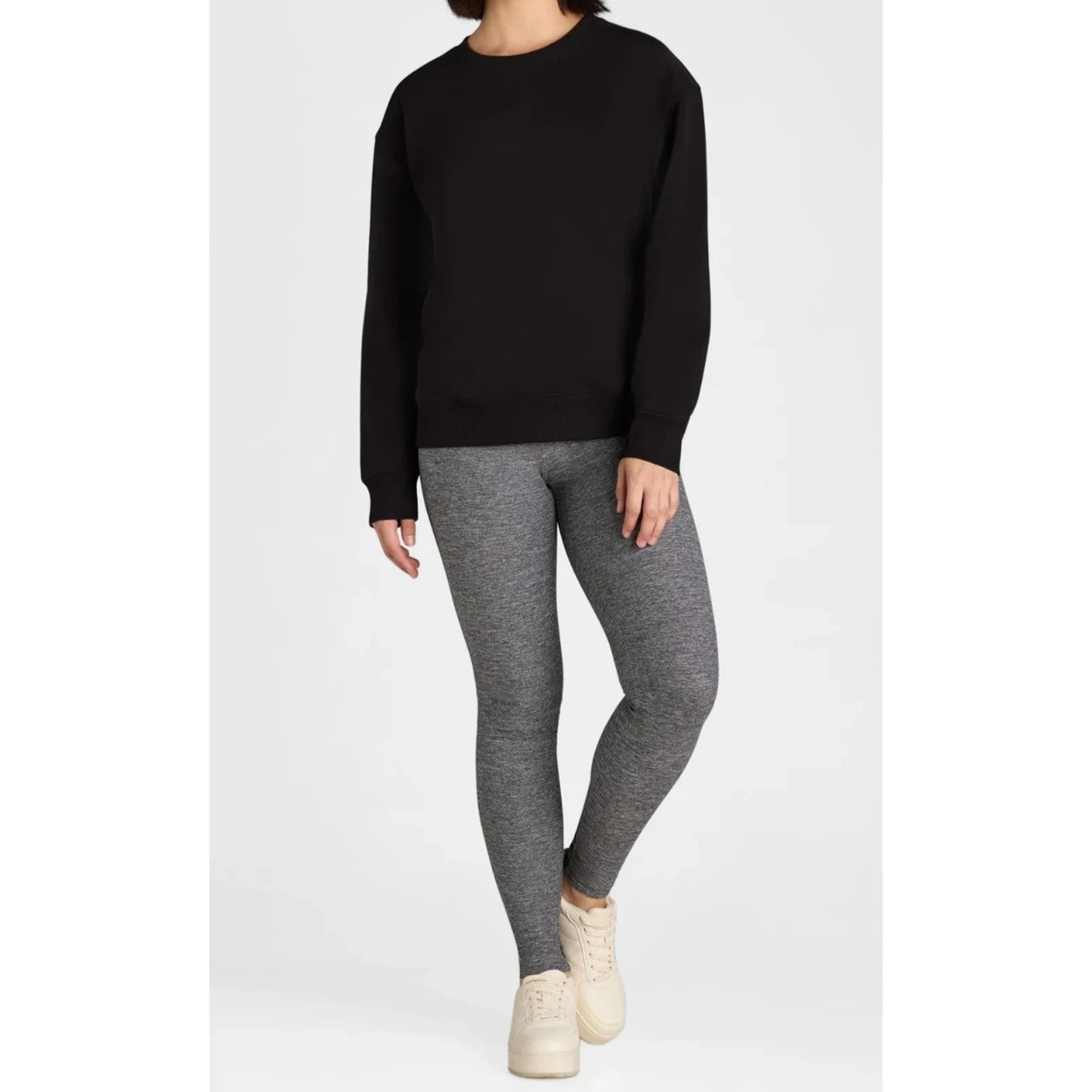 Athletic Works Womens Fleece Crewneck Sweatshirt Black Soot Size S