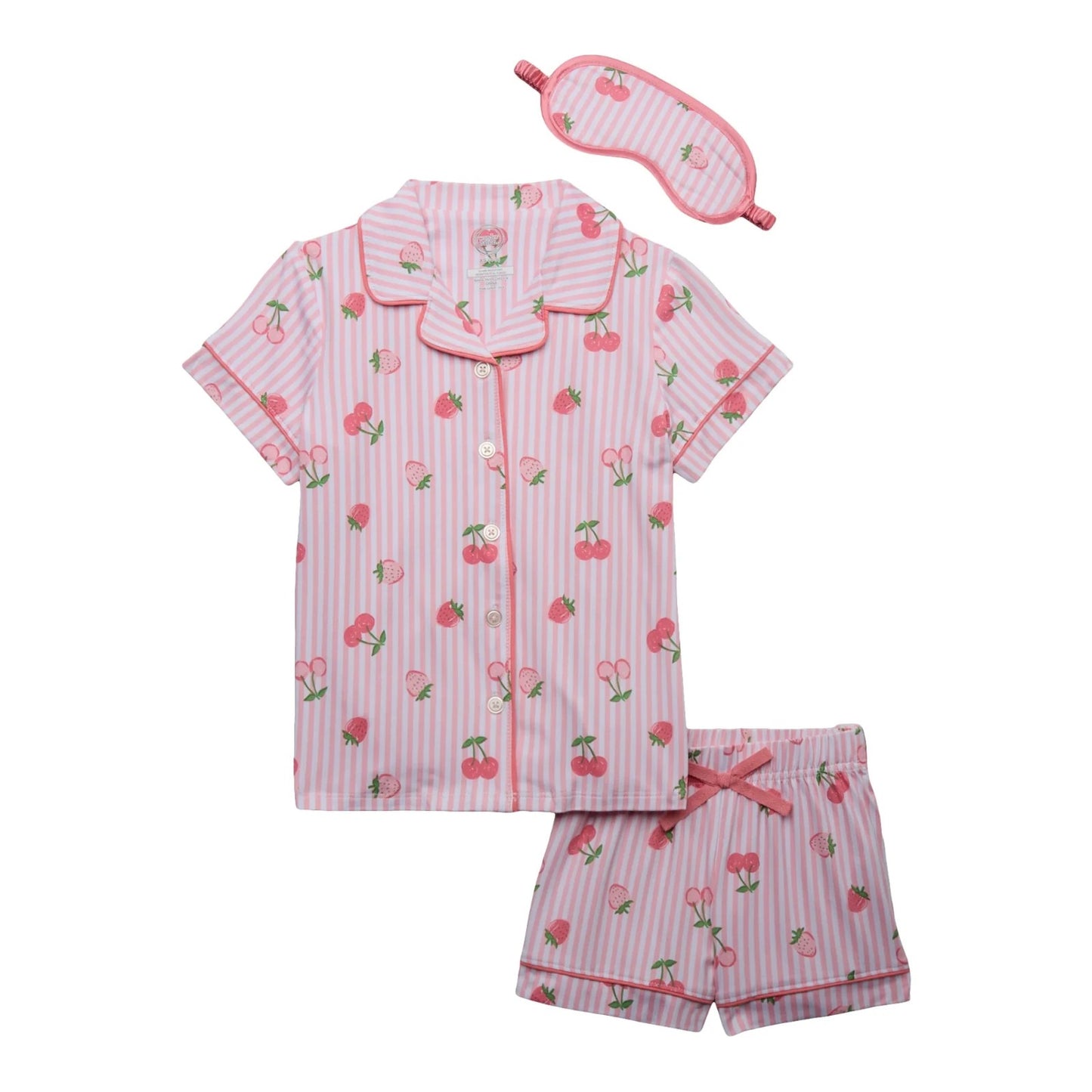 Wonder Nation Girls Set Pajama Size L Pink Fruits Button Sleep Coat Eyemask