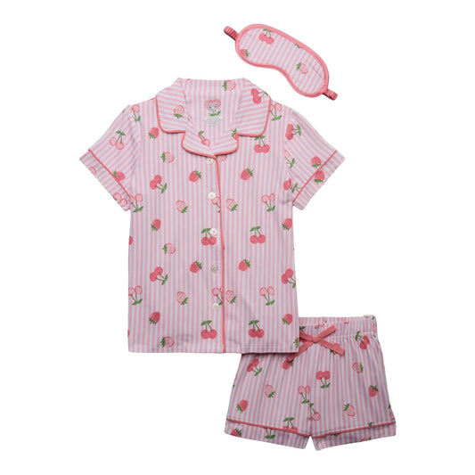 Wonder Nation Girls Set Pajama Size L Pink Fruits Button Sleep Coat Eyemask