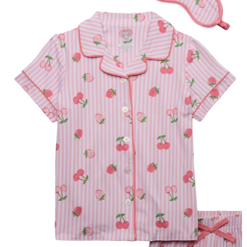 Wonder Nation Girls Set Pajama Size L Pink Fruits Button Sleep Coat Eyemask
