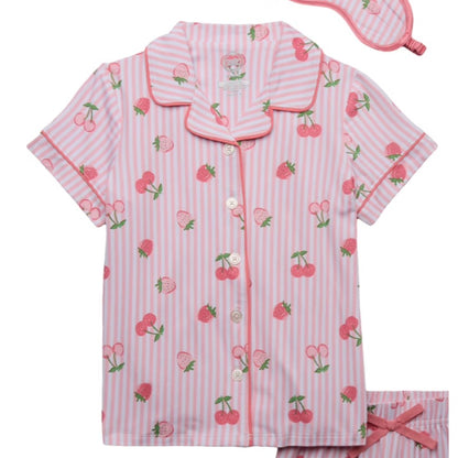 Wonder Nation Girls Set Pajama Size L Pink Fruits Button Sleep Coat Eyemask
