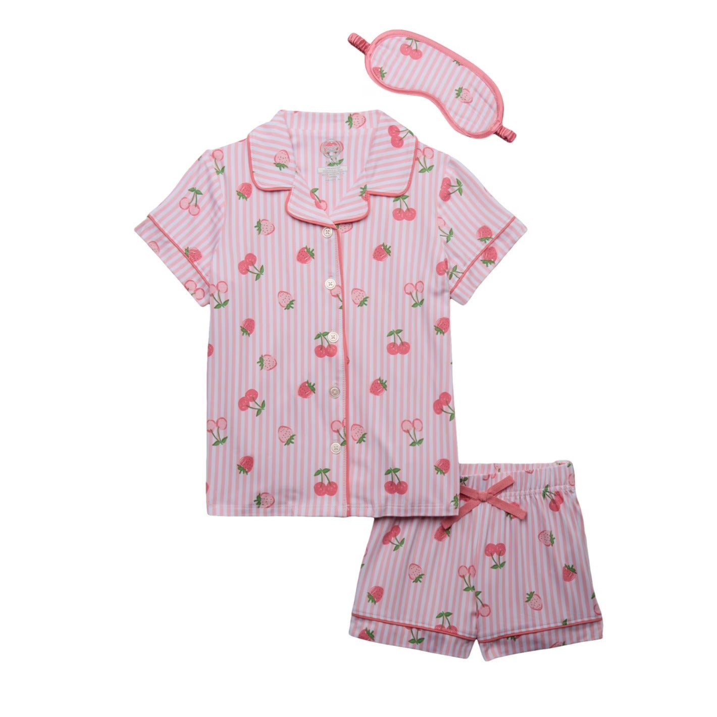 Wonder Nation Girls Set Pajama Size L Pink Fruits Button Sleep Coat Eyemask
