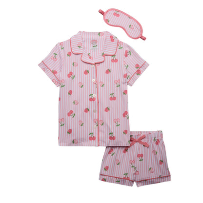 Wonder Nation Girls Set Pajama Size L Pink Fruits Button Sleep Coat Eyemask