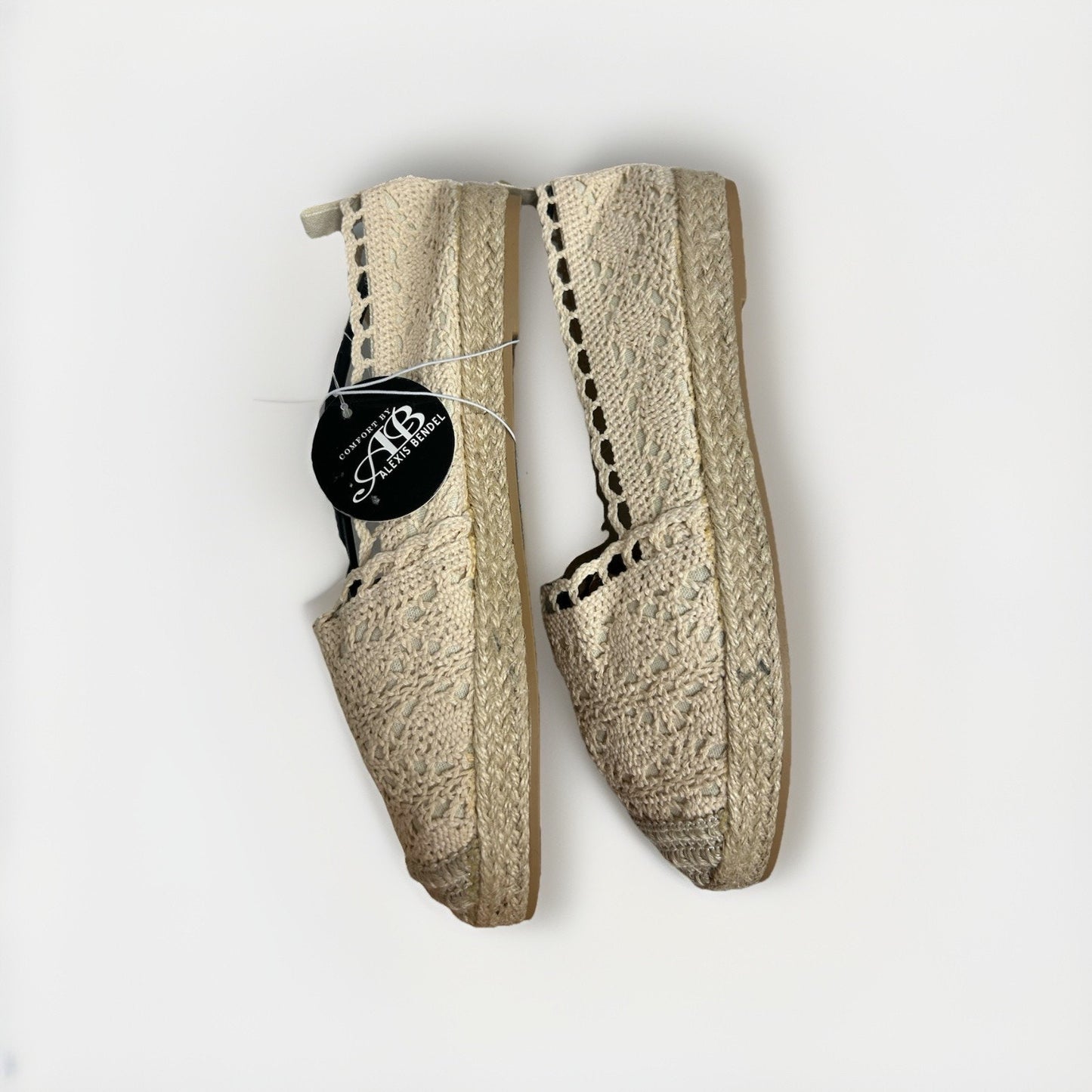 Alexis Bendel Womens Crochet Espadrille Flats Cream Beige Slip-on Size 9