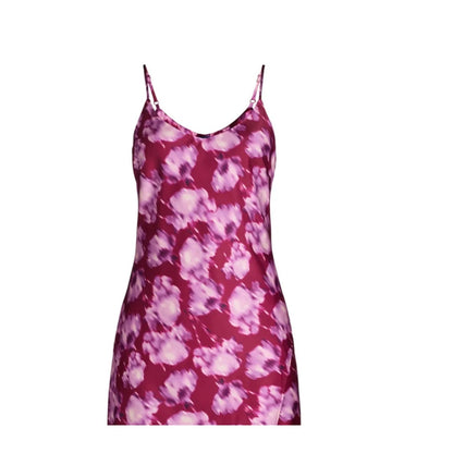 Scoop Womens Satin Midi Slip Dress with Side Slit Purple Flower Size M