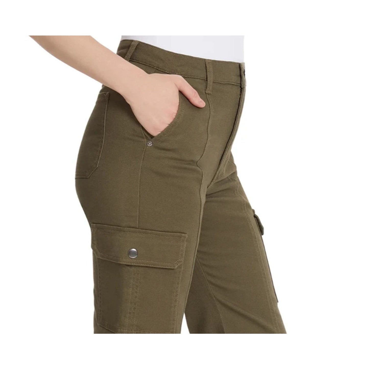 Gloria Vanderbilt Womens Cargo Jeans High Rise Wide Leg Deep Amazon Green Sz 14