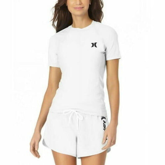 Hurley Optic Womens Rashguard Logo Phantom Short Sleeve White Size M