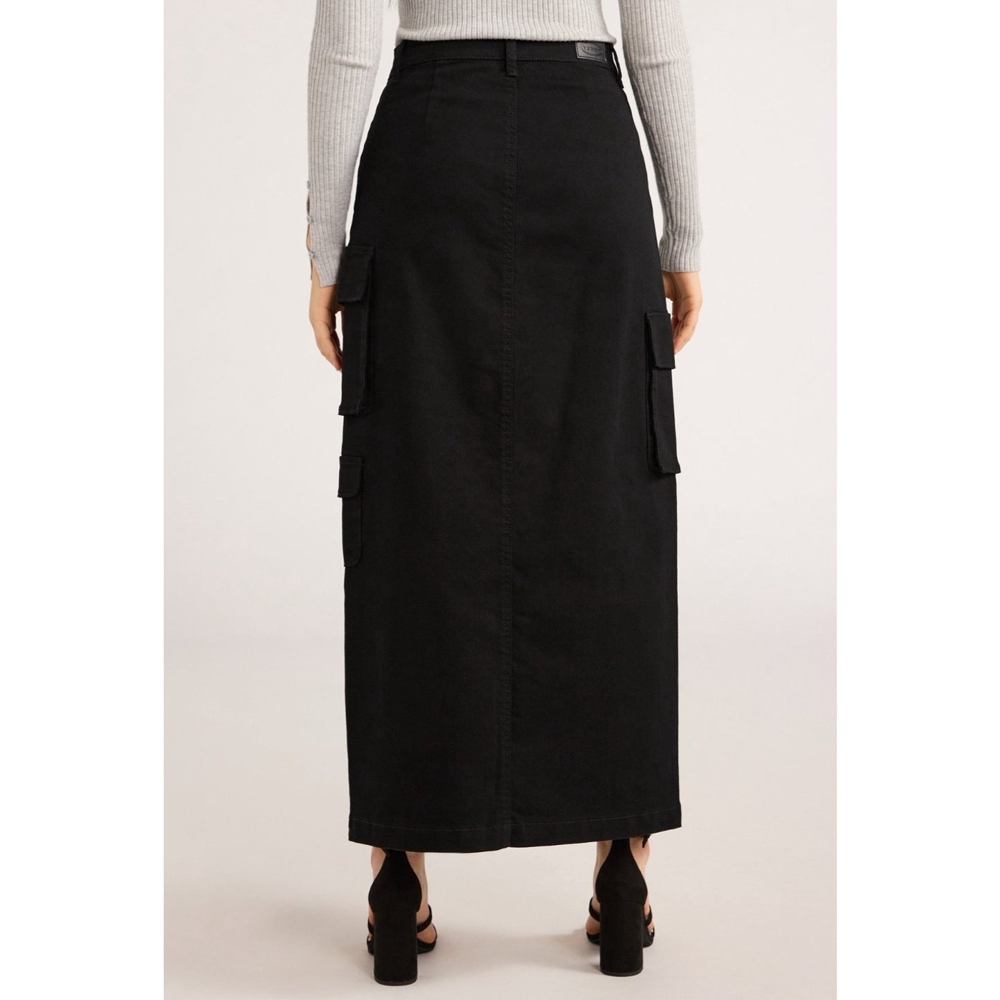 Scoop Womens Denim Cargo Maxi Skirt Black Soot Size 10 High Rise Pockets Relaxed