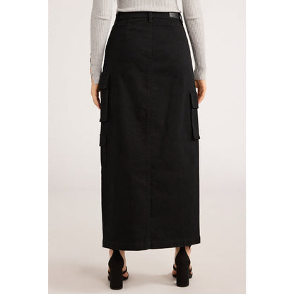 Scoop Womens Denim Cargo Maxi Skirt Black Soot Size 10 High Rise Pockets Relaxed