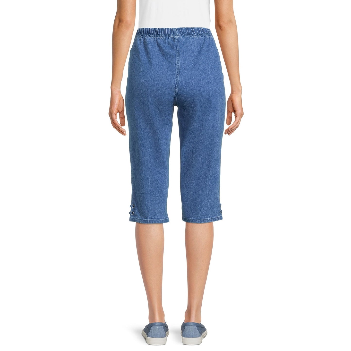 Real Size Womens Pull On Grommet Stretch Capri Pants Medium Stone Wash Size XL