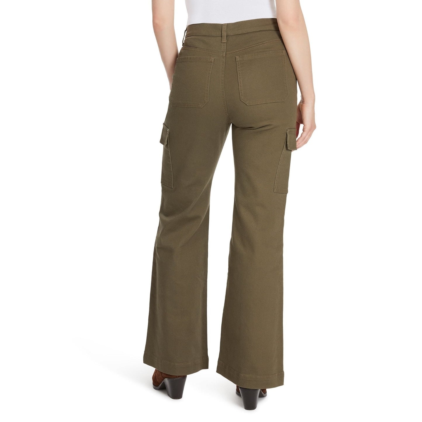 Gloria Vanderbilt Womens Cargo Jeans High Rise Wide Leg Deep Amazon Green Sz 14