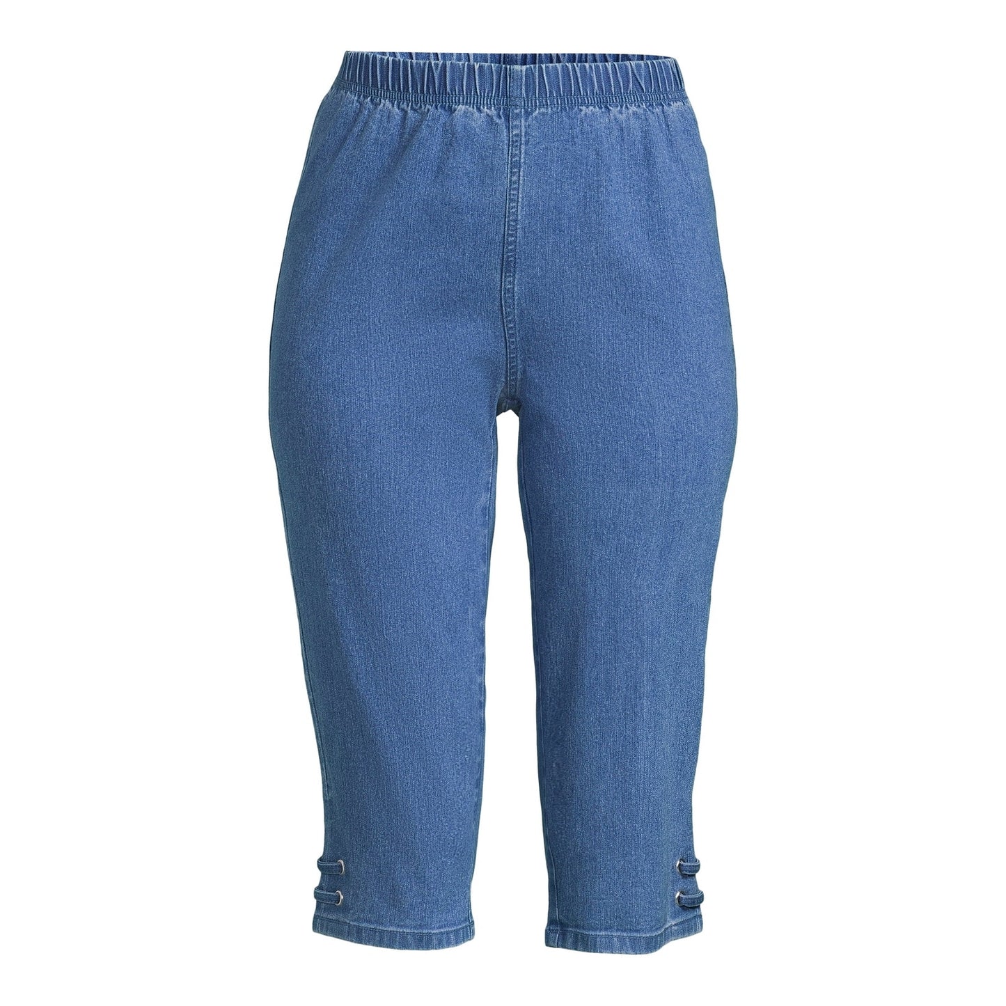 Real Size Womens Pull On Grommet Stretch Capri Pants Medium Stone Wash Size XL