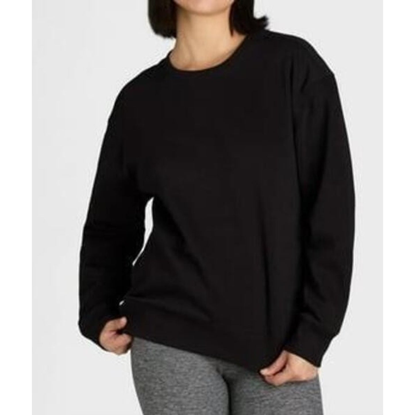 Athletic Works Womens Fleece Crewneck Sweatshirt Black Soot Size S