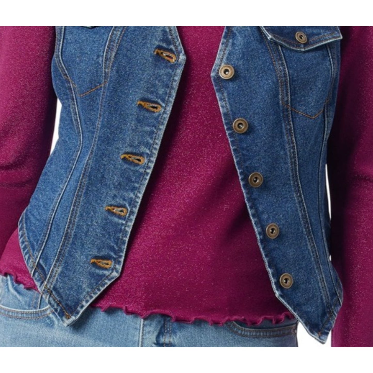 Jessica Simpson Womens Denim Vest V-Neck Button Front Medium Wash Size XL