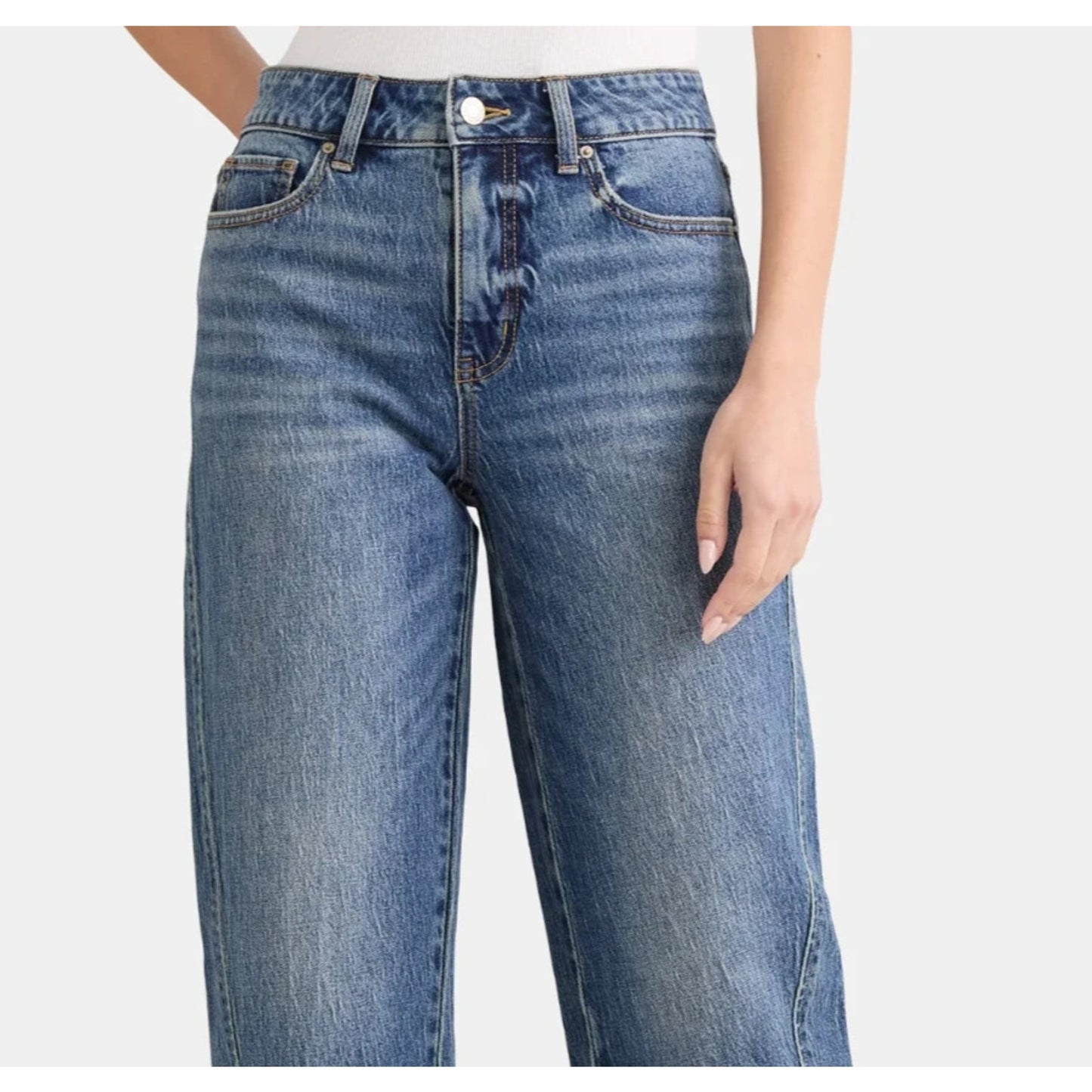 Time and Tru Womens High Rise Barrel Jeans 26.5" Inseam Dark Wash Size 12