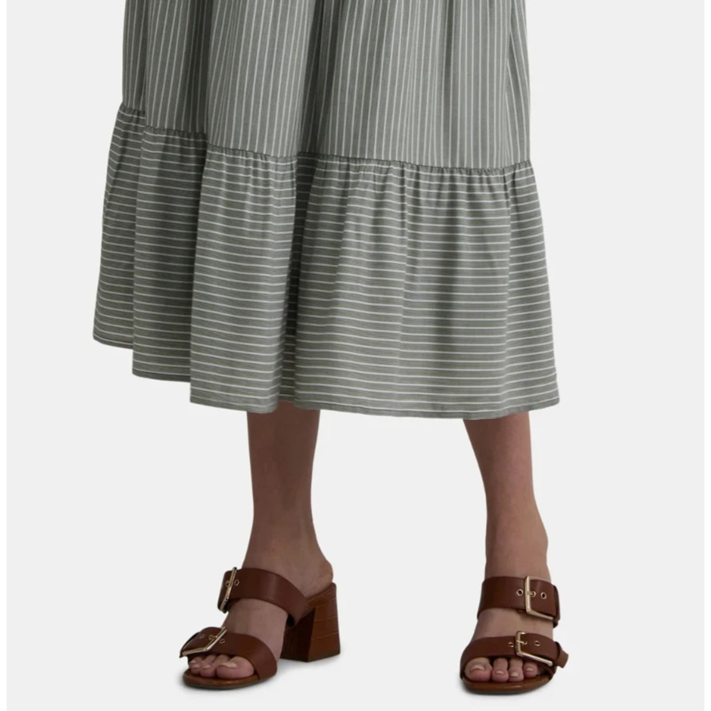 Time and Tru Womens Tiered Midi Skirt with Elastic Waistband Olive Green Sz XXL