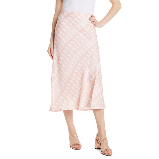 Time and Tru Womens Satin Midi Slip Skirt Pearl Blush Brush Marks Size L