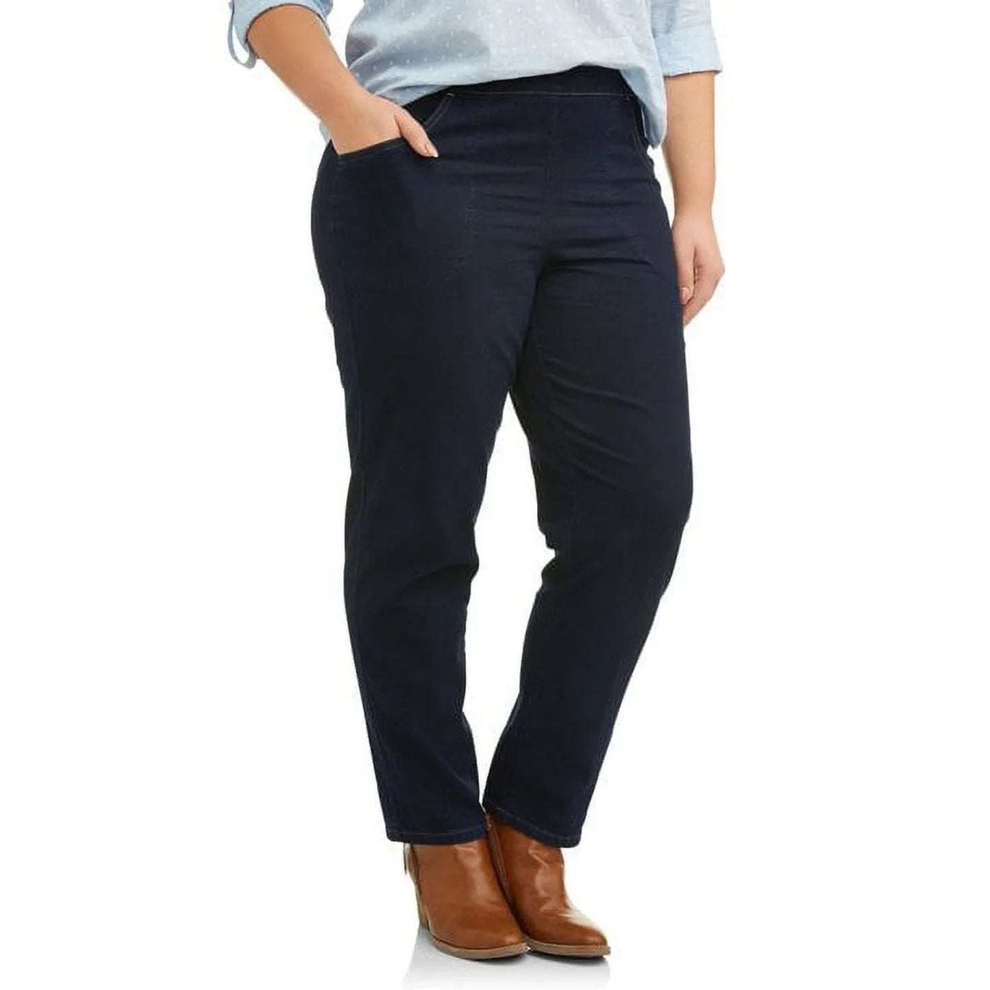 Just My Size by Hanes Womens Pull On 2-Pocket Pants Blue Rinse Size 1XP