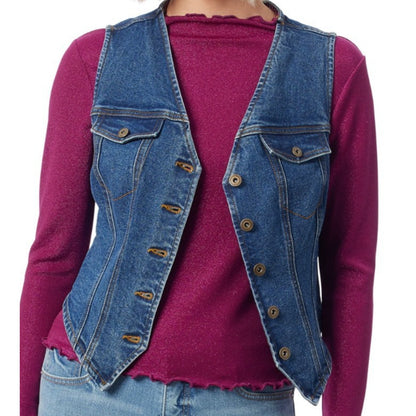 Jessica Simpson Womens Denim Vest V-Neck Button Front Medium Wash Size XL