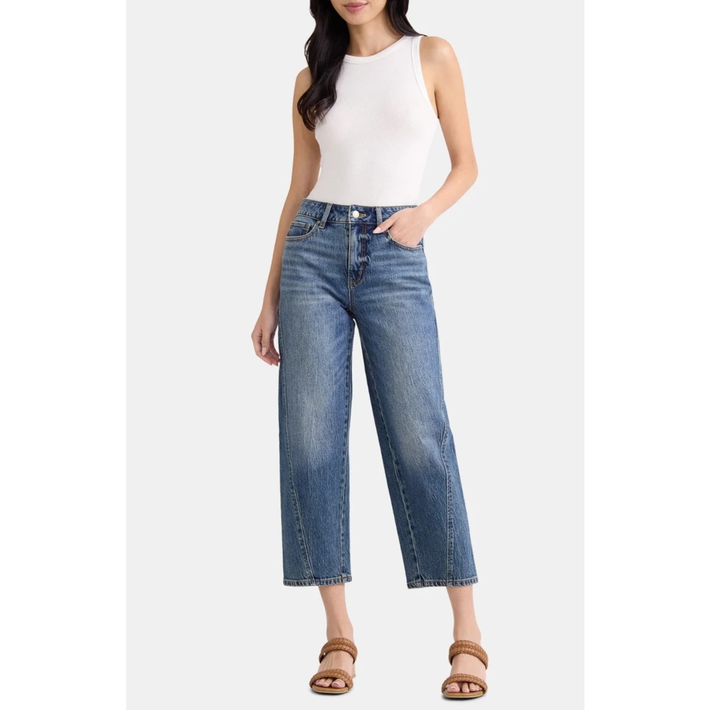 Time and Tru Womens High Rise Barrel Jeans 26.5" Inseam Dark Wash Size 12