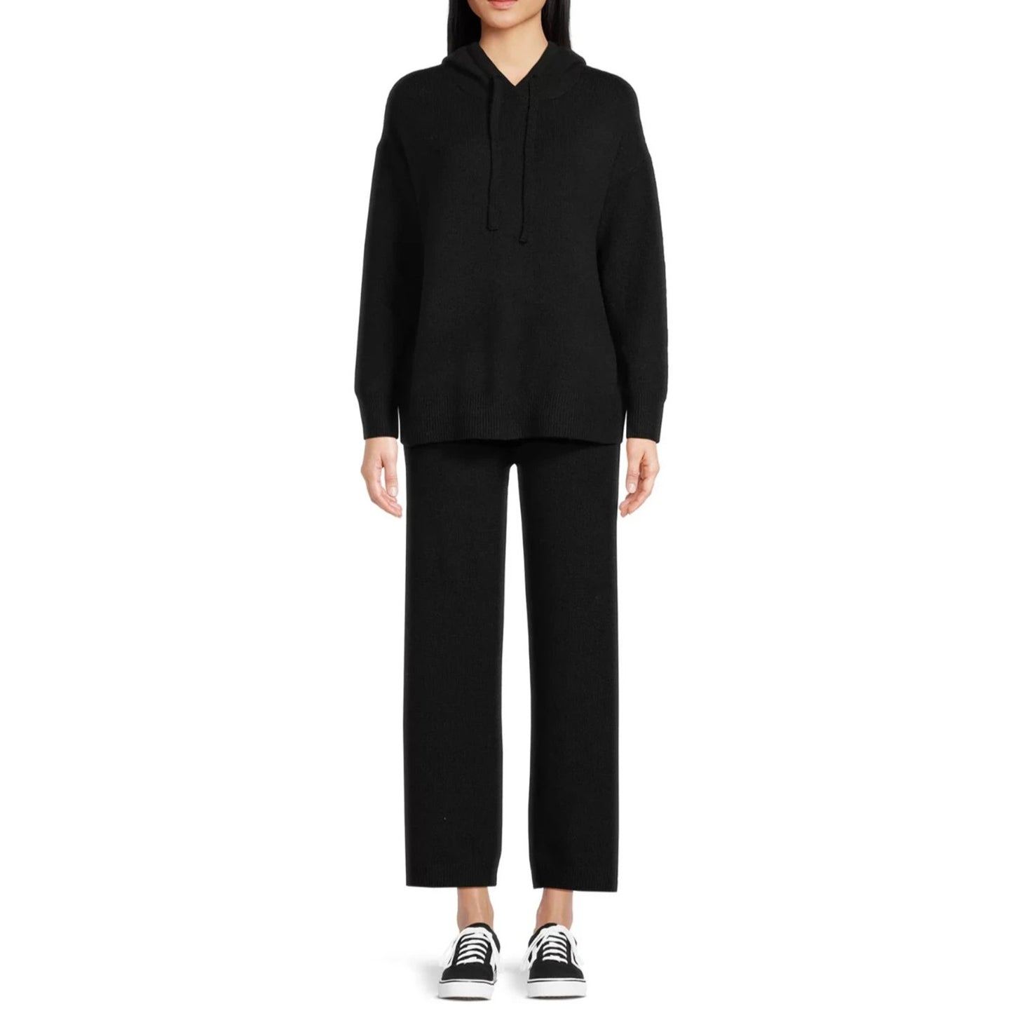 Time and Tru Womens Sweater Pullover Hoodie Pants Set Elastic Black Soot Size M