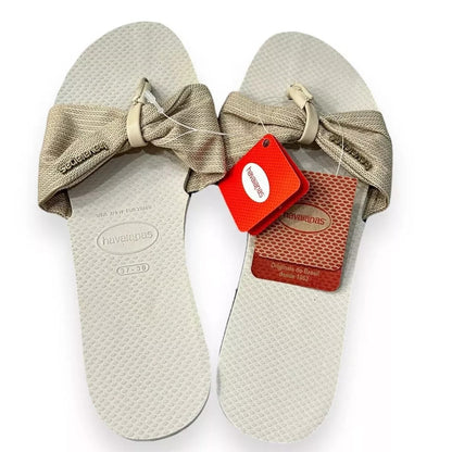 Havaianas Womens Flip Flop Sandals You St Tropez Shine Bow Beige Size 11/12W NWT