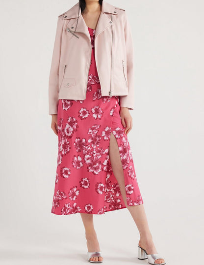 Scoop Womens Faux Leather Asymmetrical Zip Moto Jacket  Barely There Pink Size M