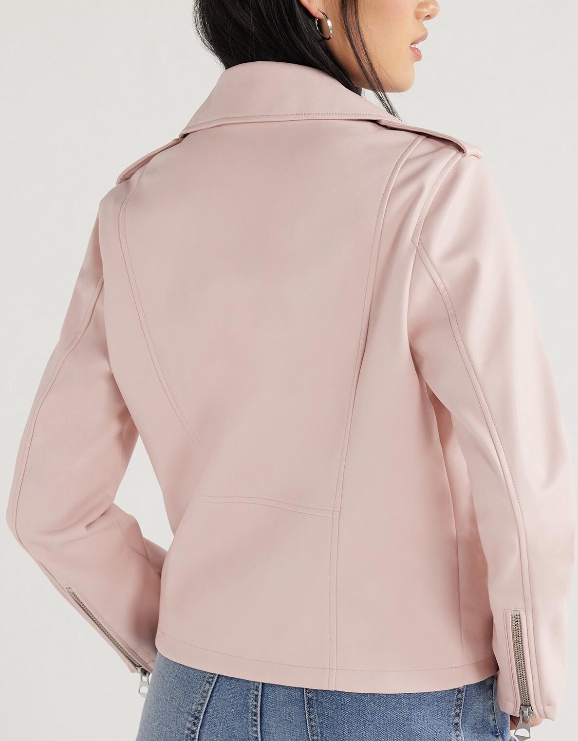 Scoop Womens Faux Leather Asymmetrical Zip Moto Jacket  Barely There Pink Size M