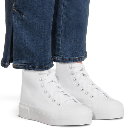 No Boundaries Womens Platform Lace Up Hi Top Sneakers Cotton Canvas White Sz 8.5