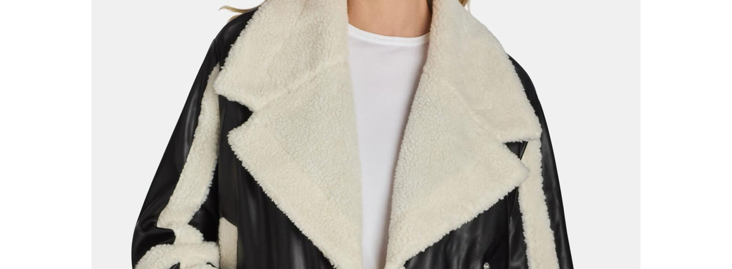 Madden NYC Womens Faux Shearling Jacket Moto Fit 22" Length Black Beauty Size L