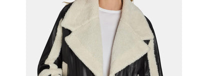 Madden NYC Womens Faux Shearling Jacket Moto Fit 22" Length Black Beauty Size L