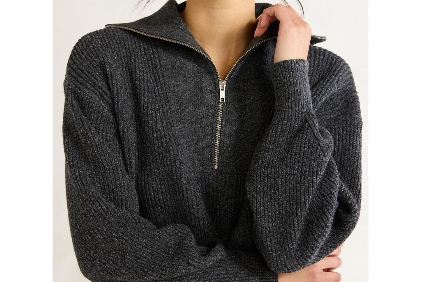 Free Assembly Women Half Zip Sweater Pullover Midweight Heather Dark Gray Size L