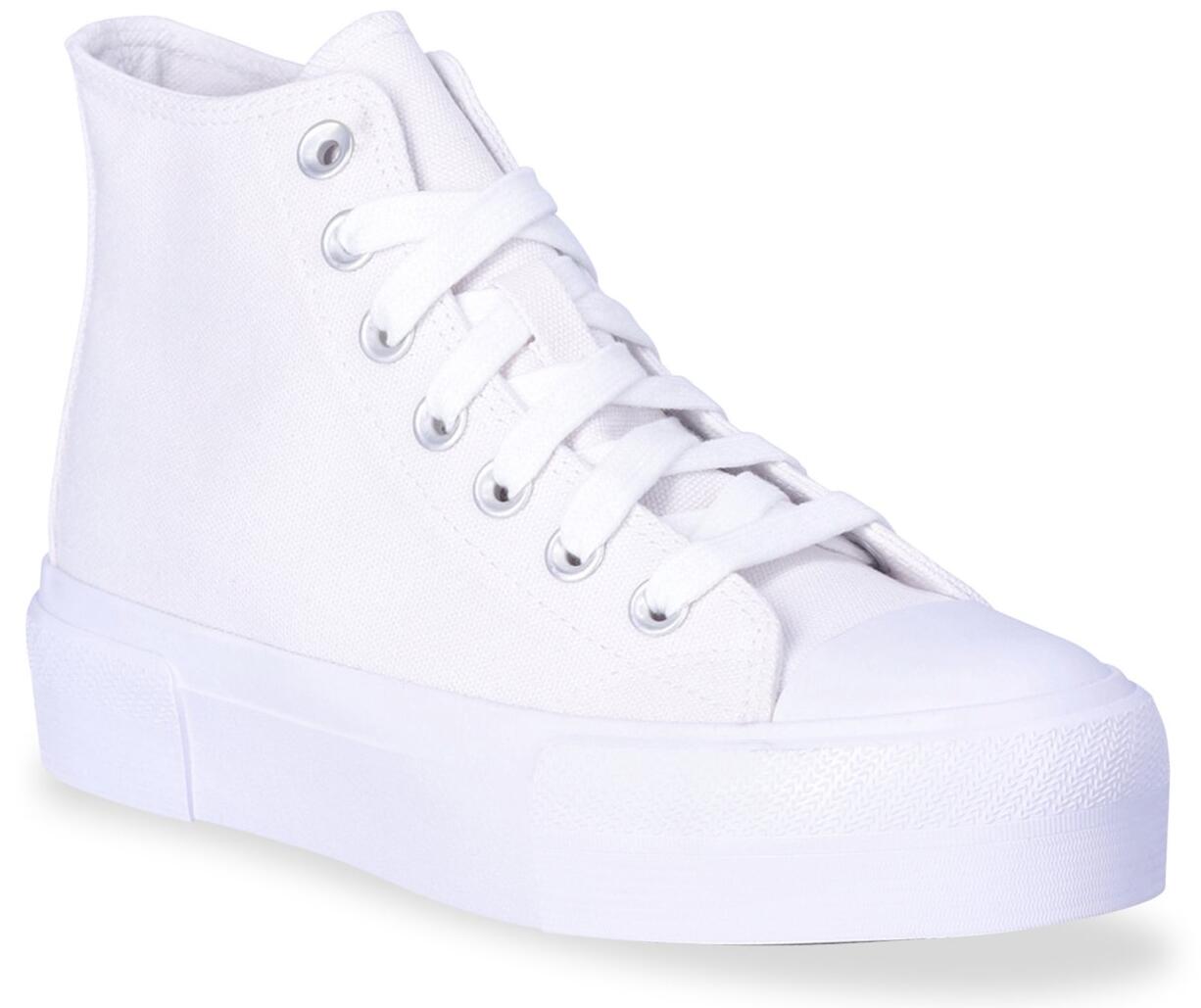 No Boundaries Womens Platform Lace Up Hi Top Sneakers Cotton Canvas White Sz 8.5