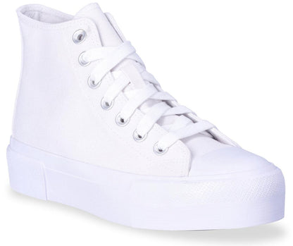 No Boundaries Womens Platform Lace Up Hi Top Sneakers Cotton Canvas White Sz 8.5