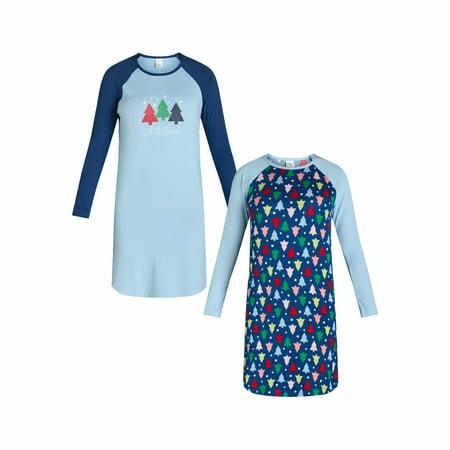 Lissome Womens Hacci Sleep Shirt Crewneck 2-pack Relaxed Pullover Blue Snow Sz L