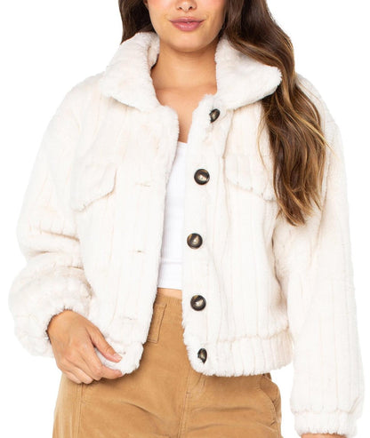 Celebrity Pink Women's and Women's Plus Faux Fur Button-up Jacket CreamSize S