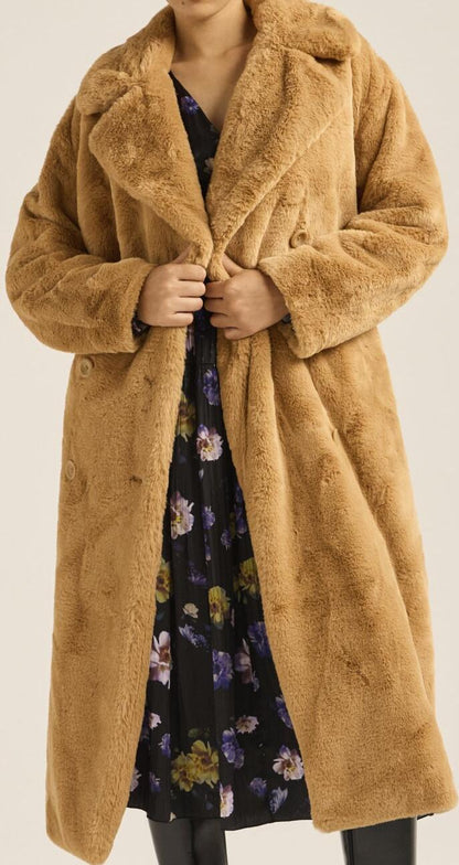 Scoop Womens & Womens Plus Faux Fur Oversized Maxi Coat Tan Size XL