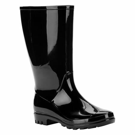 Time and Tru Womens Rain Boot Pull-On Water Resistant Easy On/Easy Off Black 10W