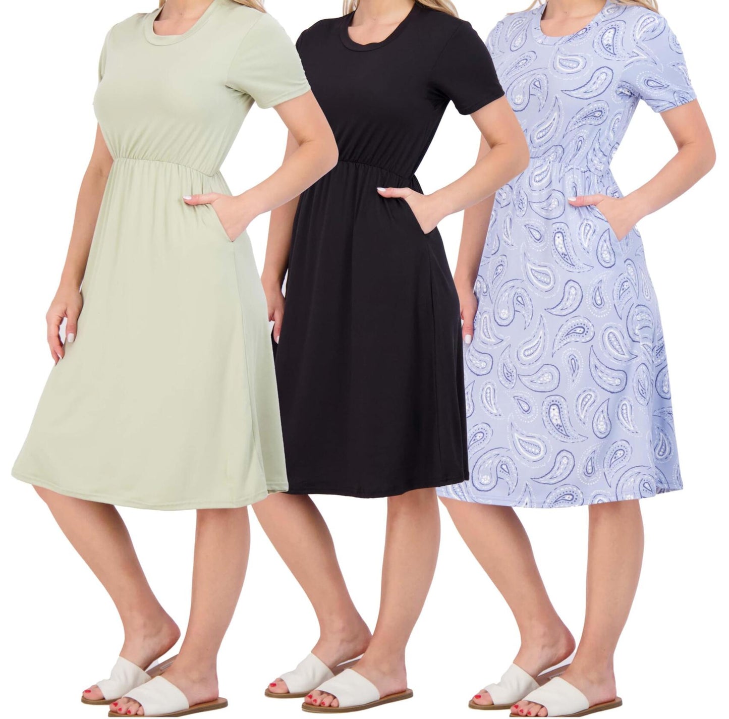 Real Essentials Womens 3-Pack T-Shirt Dress Flowy Multicolor Size 2X