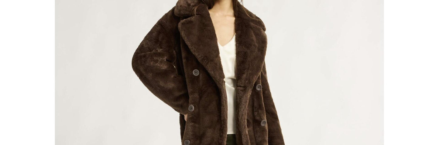 Scoop Womens Faux Fur Oversized Maxi Coat Hot Fudge Size M